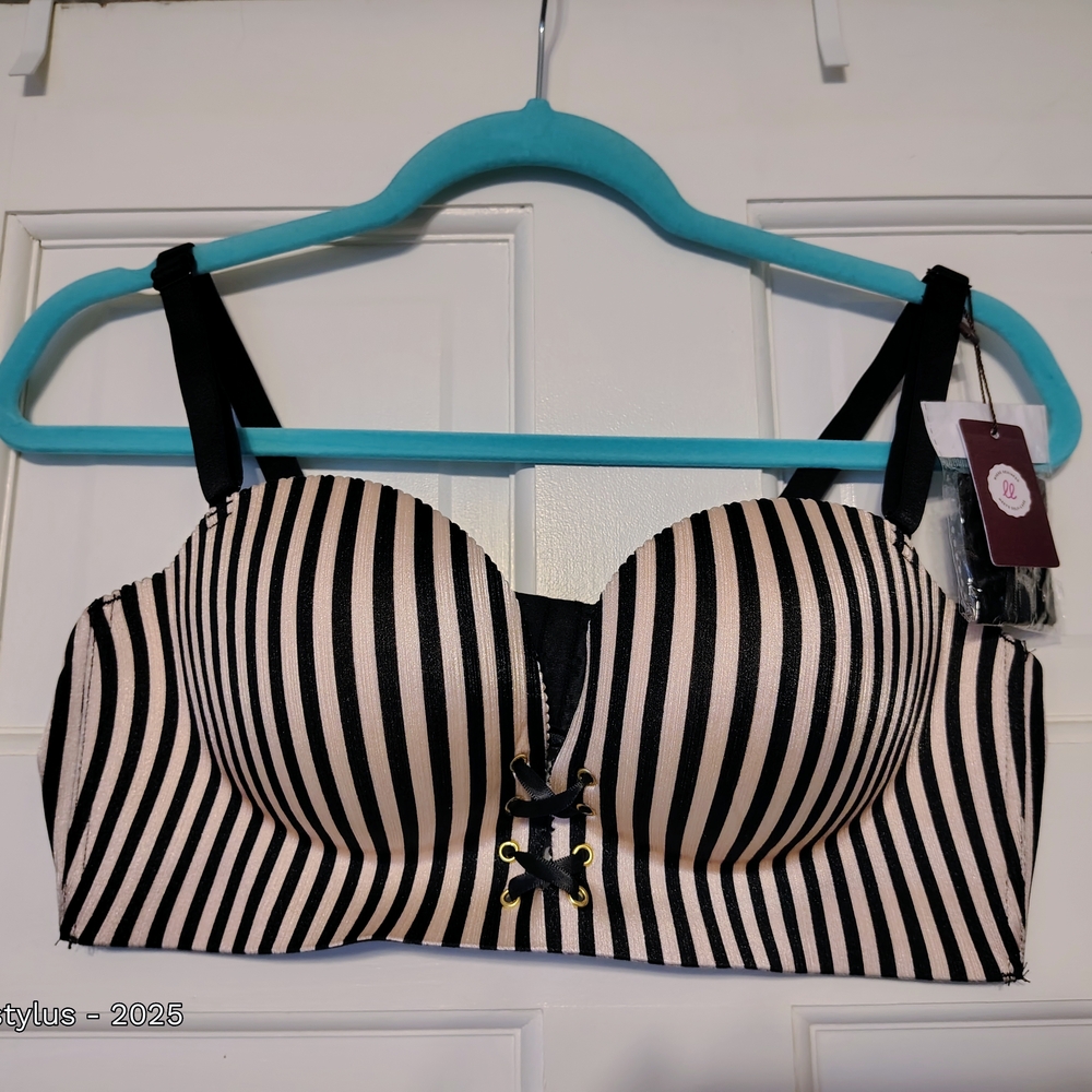 Striped Black and Cream Women's Bra
